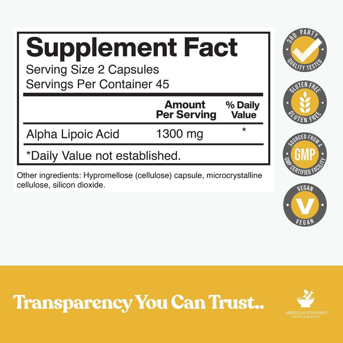 American Standard Supplements Alpha Lipoic Acid 1300mg - 90 Capsules - image 2