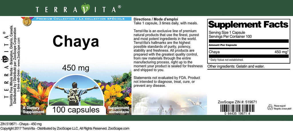Terravita Chaya 450 mg - 300 Capsules (3 Pack) - image 3