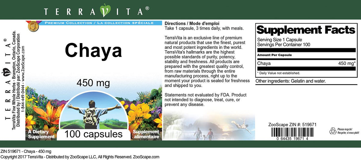 Terravita Chaya 450 mg - 300 Capsules (3 Pack) - image 3