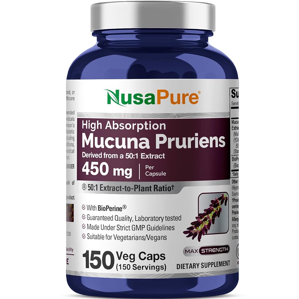 NusaPure Mucuna Pruriens 450mg - 150 Vegetarian Capsules