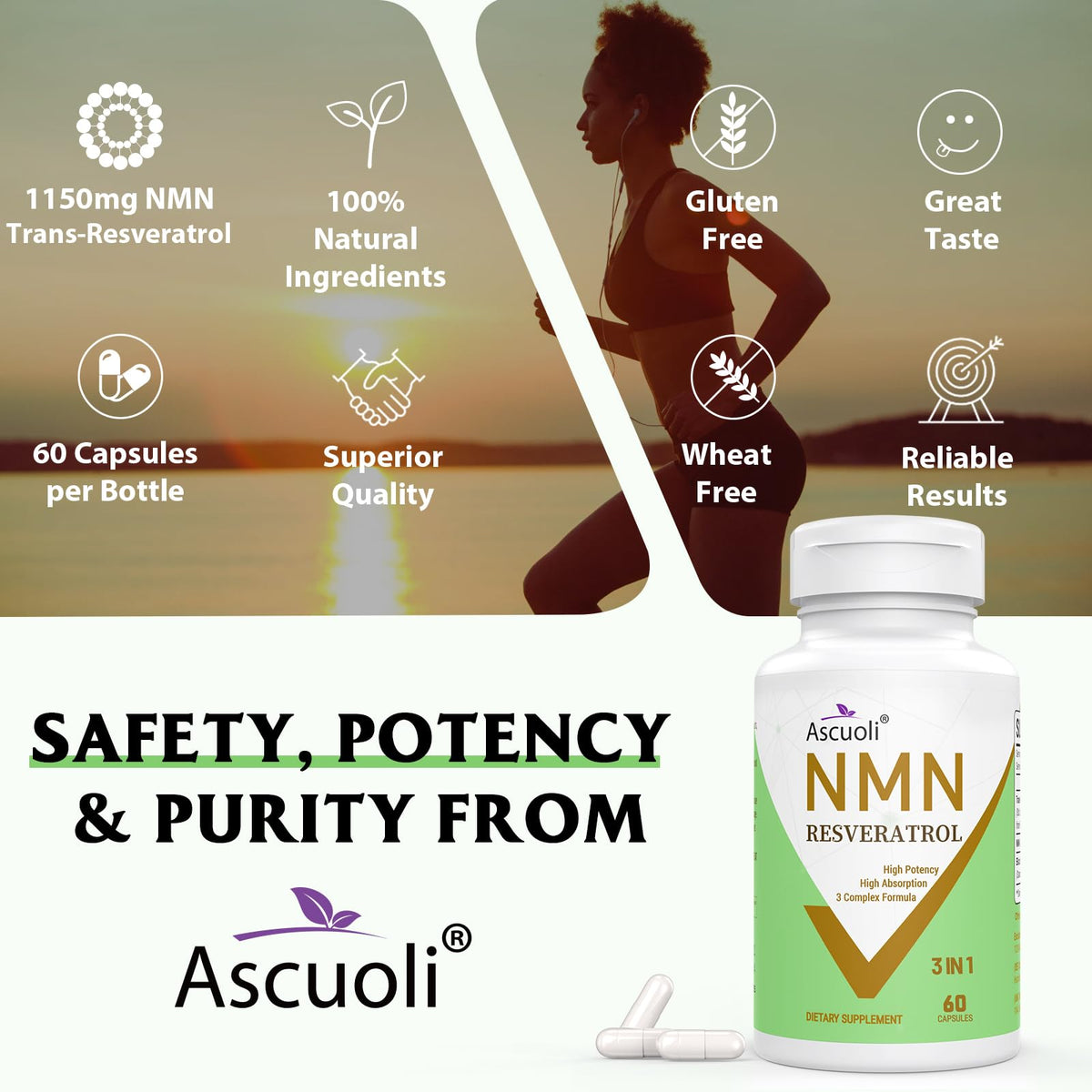 Ascuoli Sublingual NMN Resveratrol Supplement 950mg