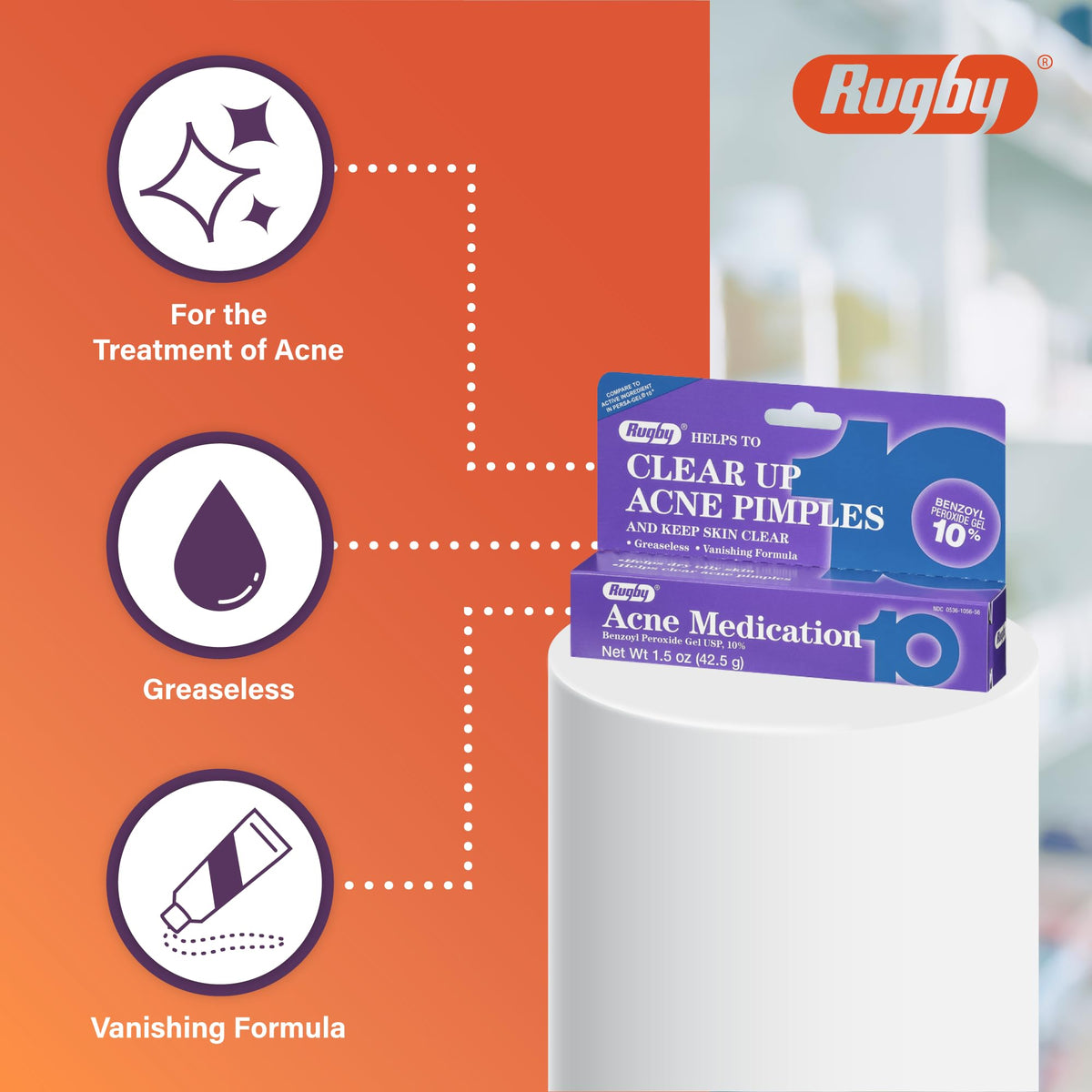Rugby Acne Medication Benzoyl Peroxide 10% Gel - 1.5 oz (3 Pack) - image 3