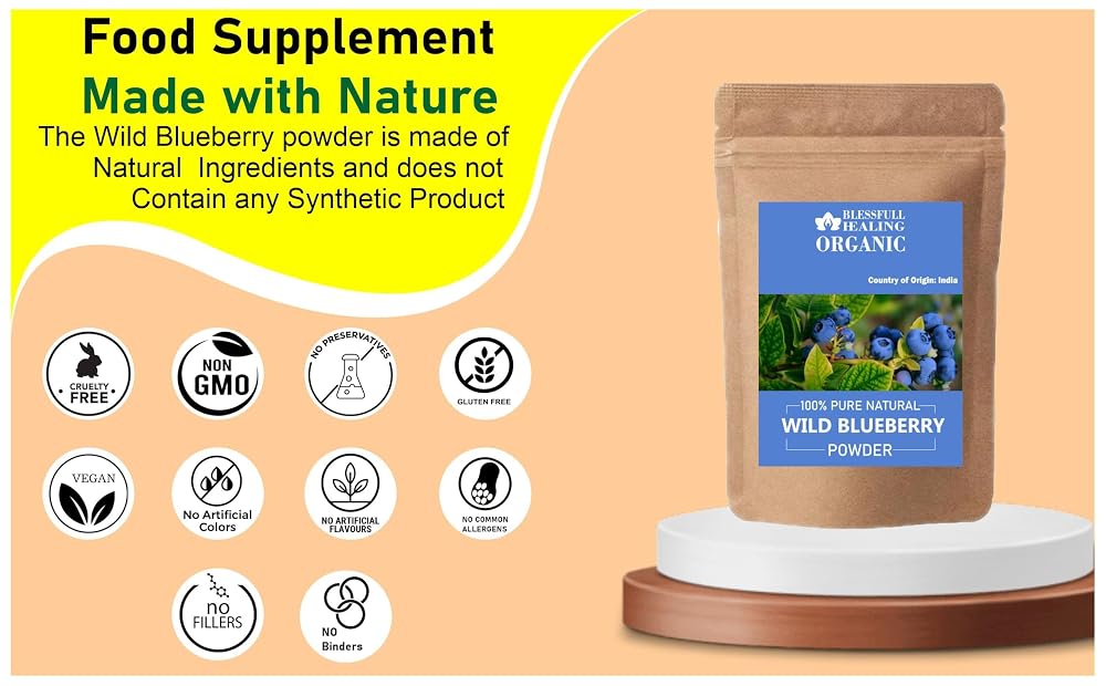Blessfull Healing Organic Wild Blueberry Powder 100% Pure Natural 200