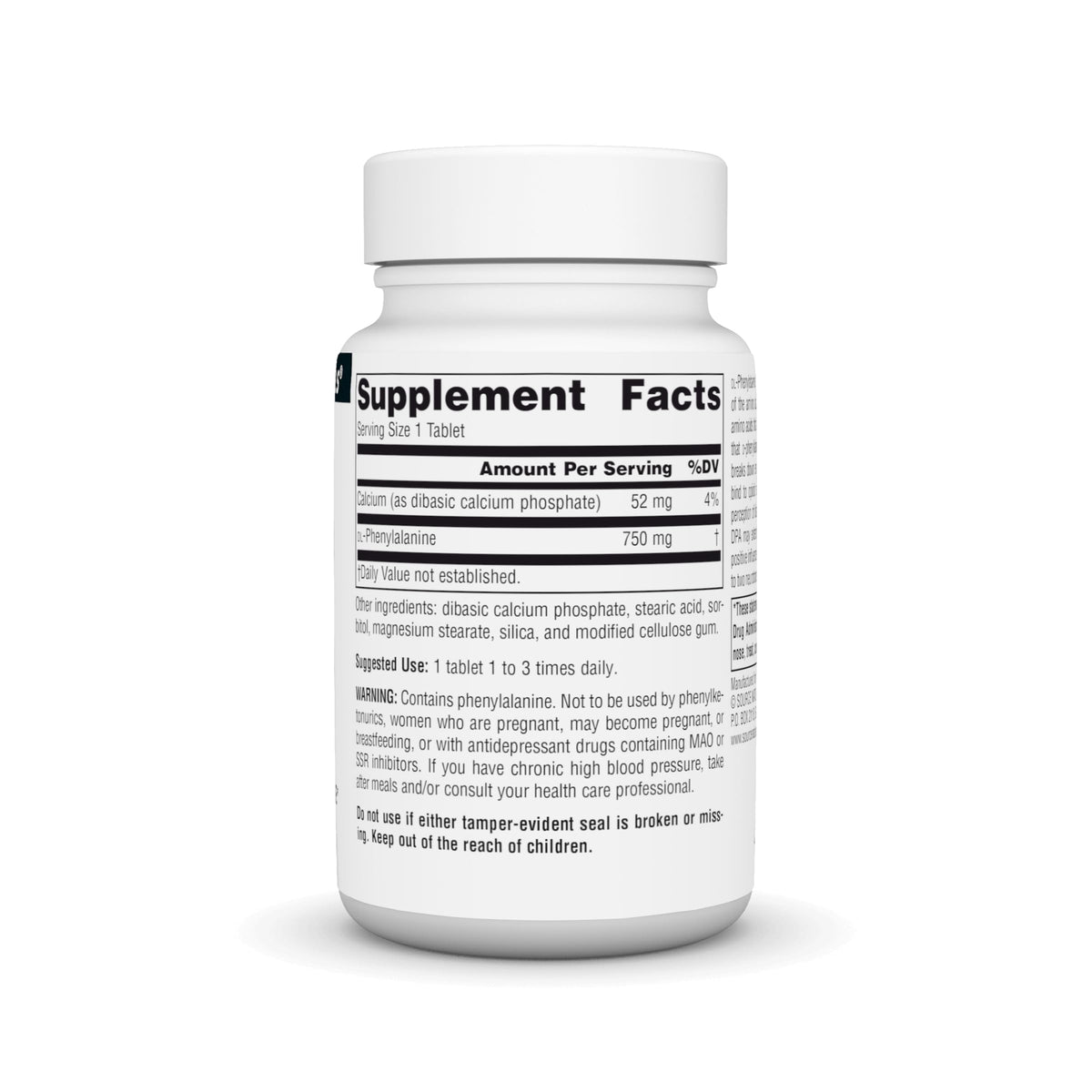 Source Naturals DLPA DL-Phenylalanine 750 mg - 30 Tablets - image 2