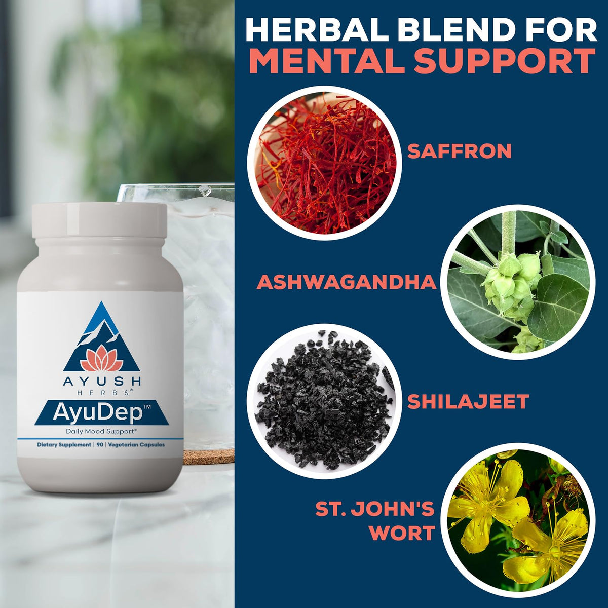 Ayush Herbs AyuDep Saffron & Ashwagandha Supplement - 90 Capsules - image 4