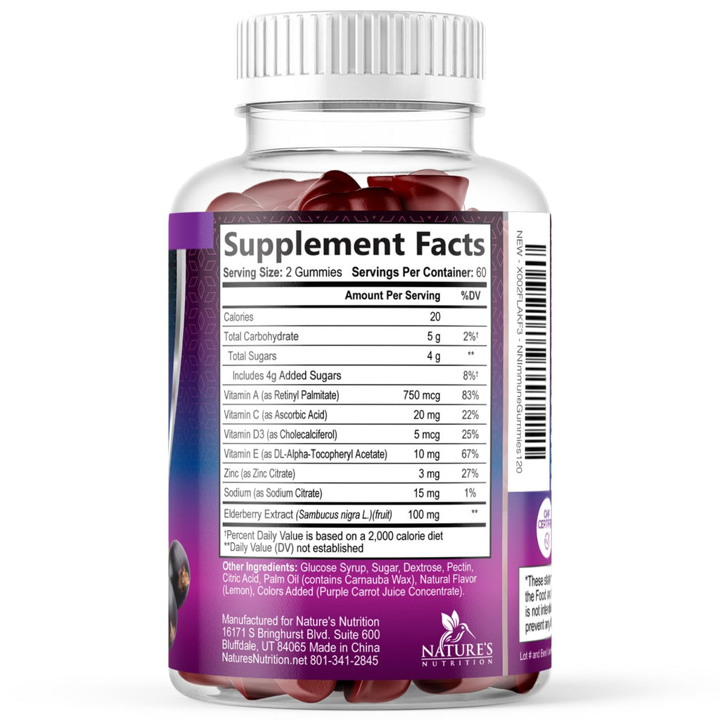 Nature's Nutrition Elderberry Immune Support Gummies 100mg - 3X