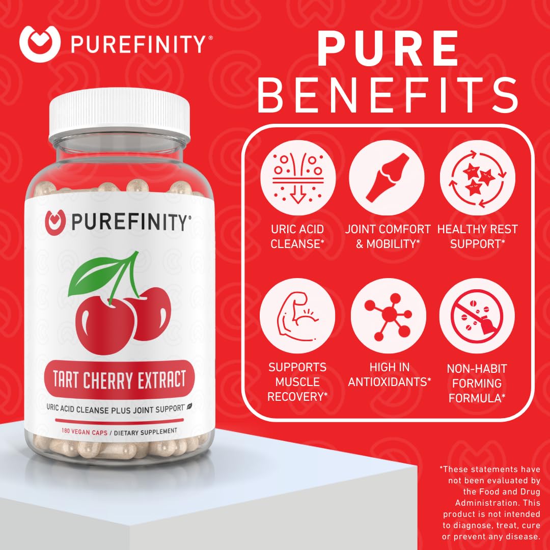 PUREFINITY Tart Cherry Capsules Uric Acid Flush Extract - 180 Count - image 4