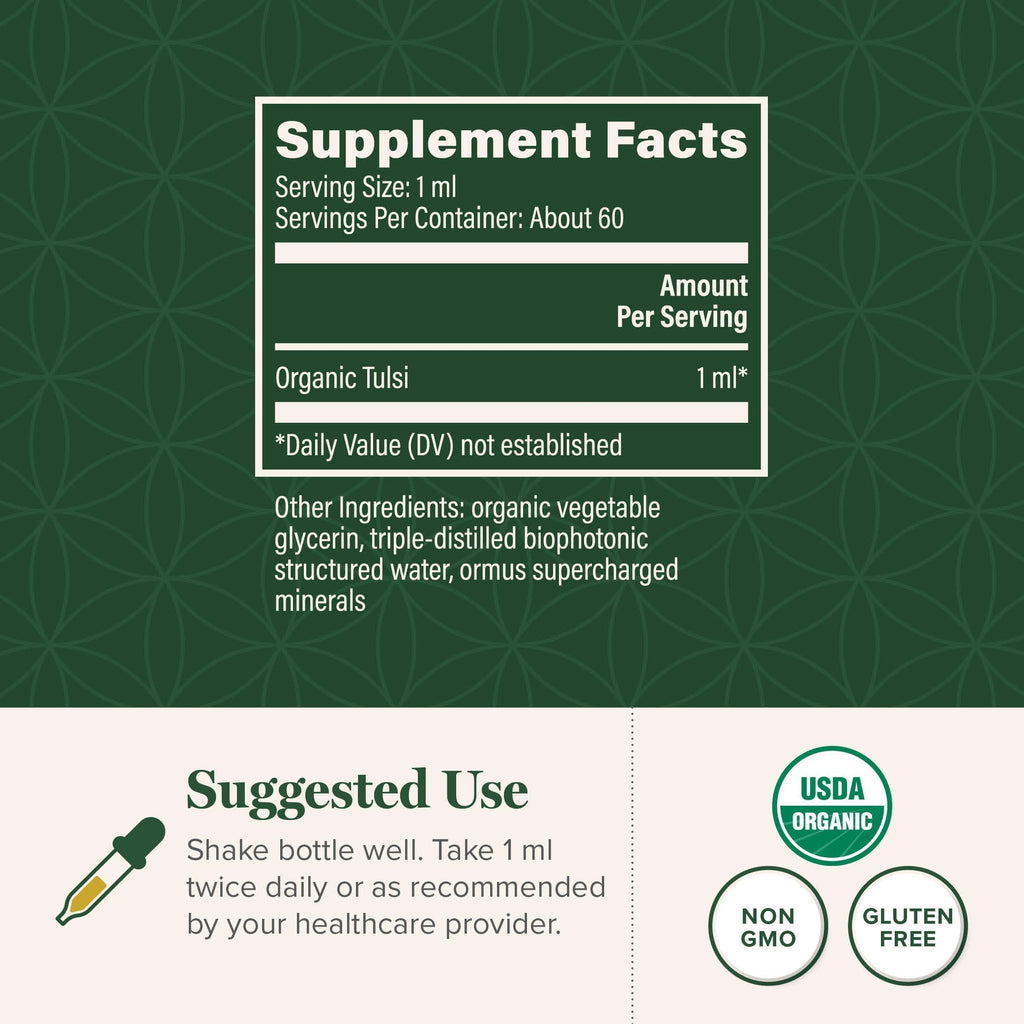 Global Healing Center Organic Tulsi Holy Basil Extract Drops - 2 Fl Oz - image 3