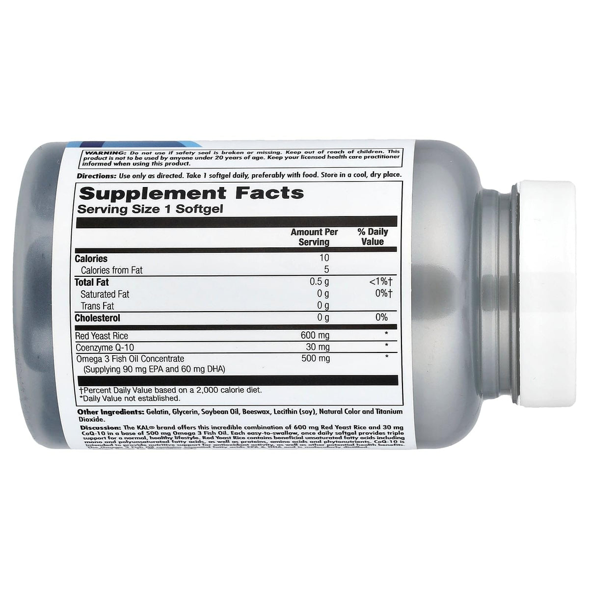 KAL Red Yeast Rice with CoQ-10 and Omega 3 - 60 Softgels - image 2