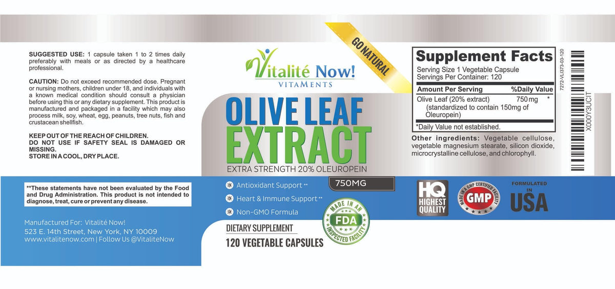 Vitalité Now! Olive Leaf Extract Super Strength 20% Oleuropein - 120 Capsules - image 4