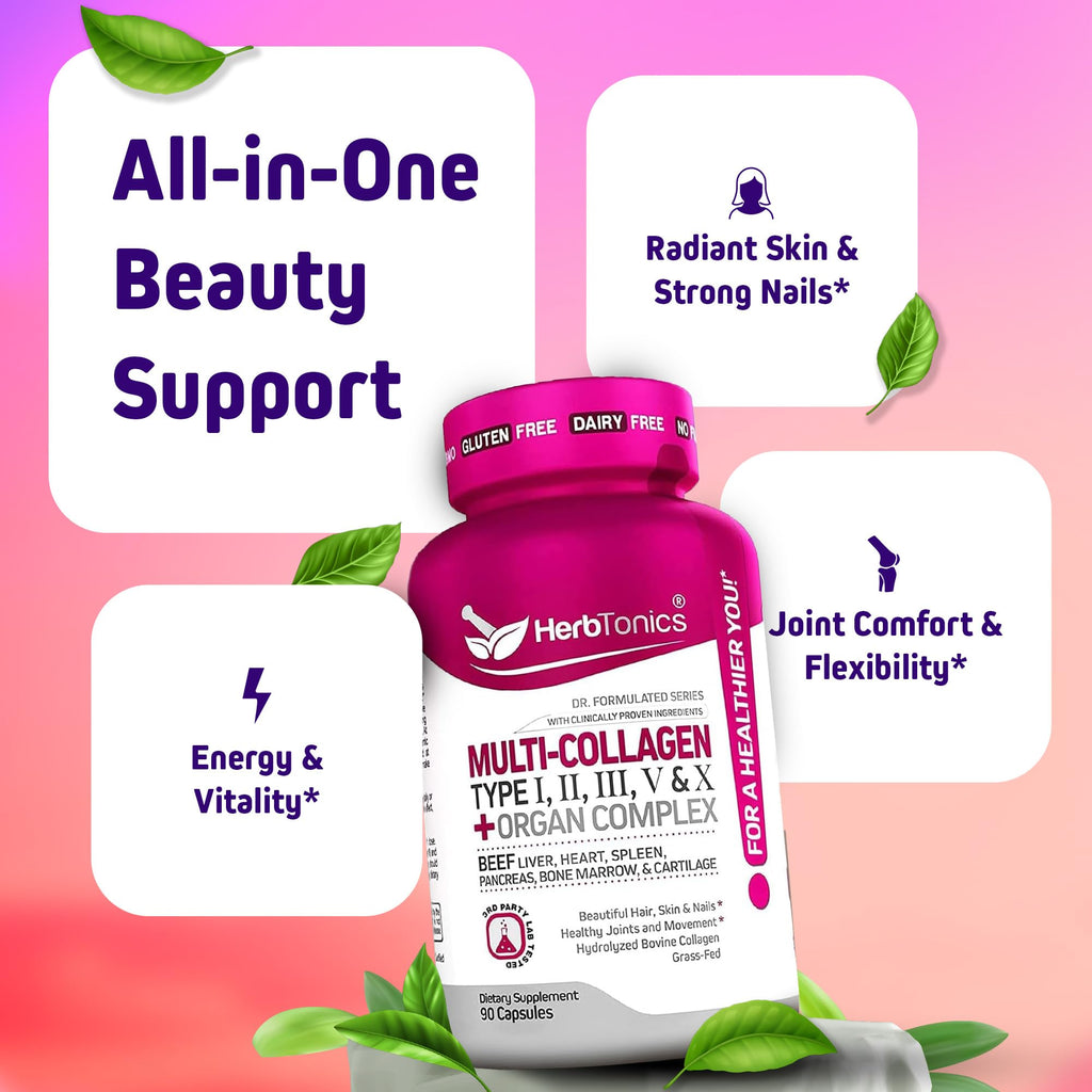 Herbtonics Multi Collagen Peptides & Beef Organ Complex - 90 Capsules - image 3