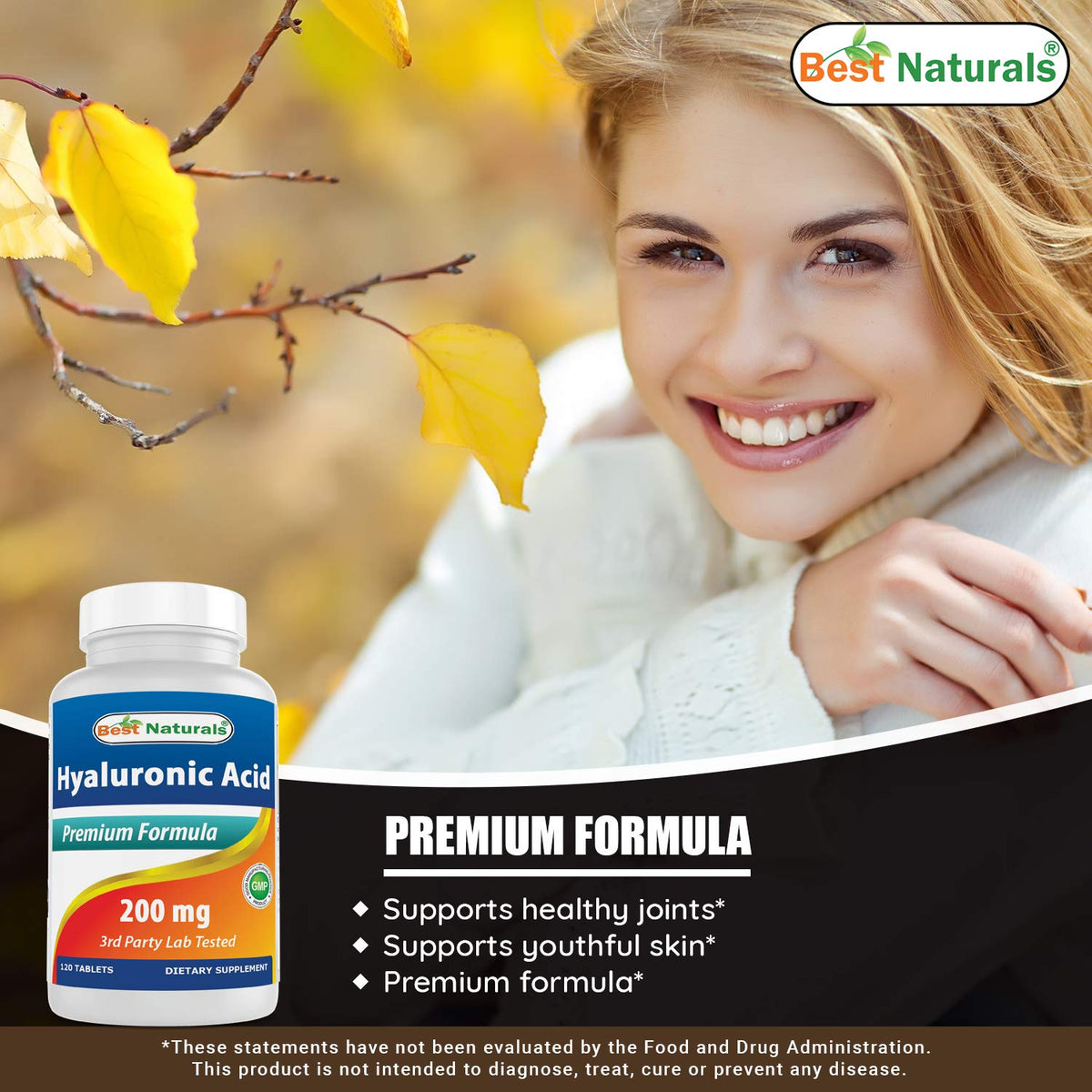 Best Naturals Hyaluronic Acid 200 mg 120 Tablets (Non-GMO
