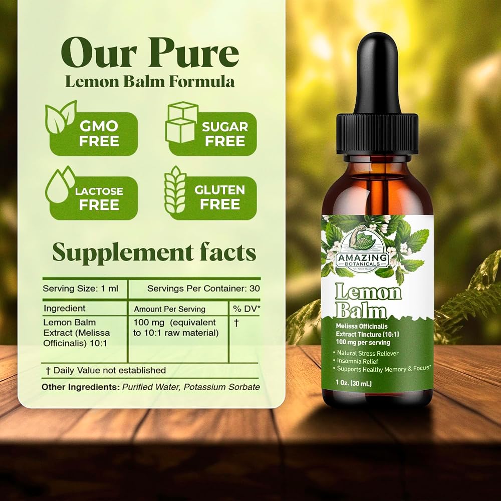 Amazing Botanicals Organic Lemon Balm Leaf Liquid Extract for Immune