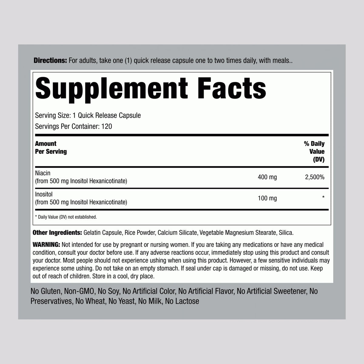 Lindberg Niacin 500mg Flush Free Vitamin B3 - 120 Capsules - image 2