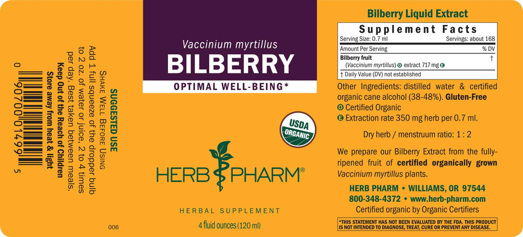 Herb Pharm Certified Organic Bilberry Liquid Extract for Eye