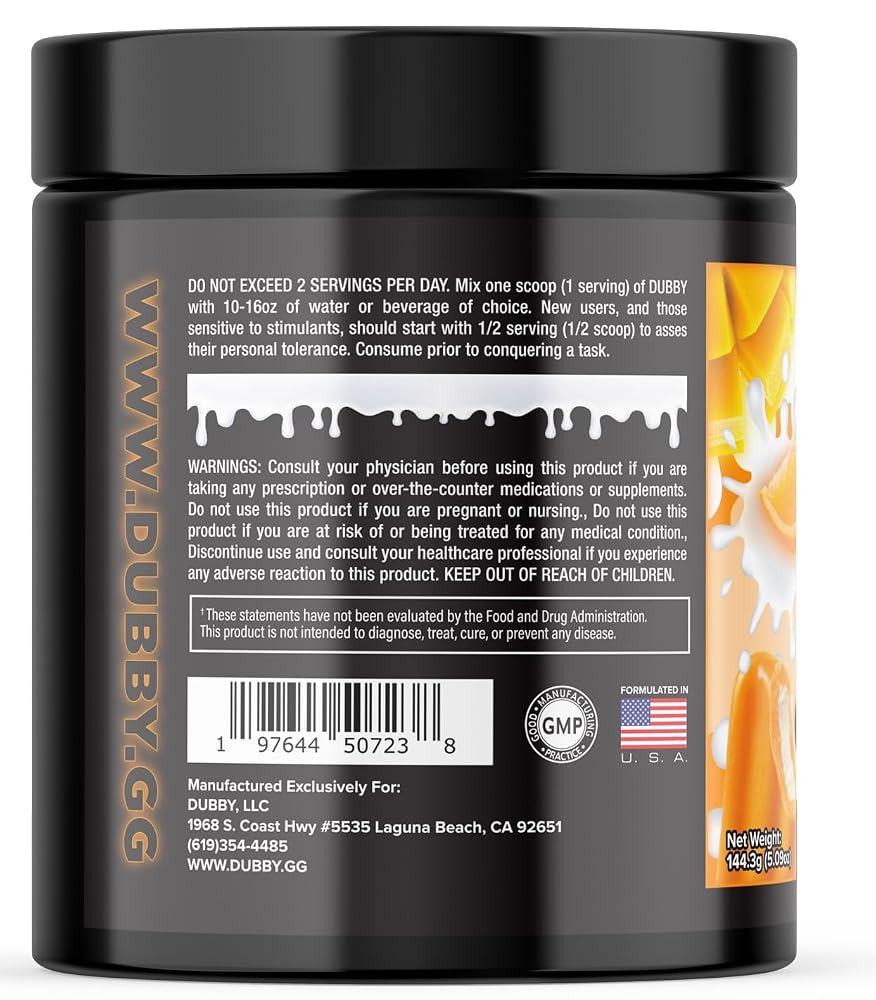Dubby Sugar Free Energy Drink Powder Mango Orange Cream - 30 Servings - image 3