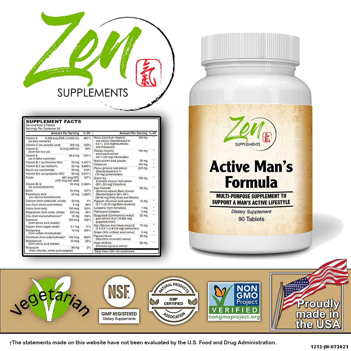Zen Supplements Active Men's Multivitamin - 90 Tablets - image 2