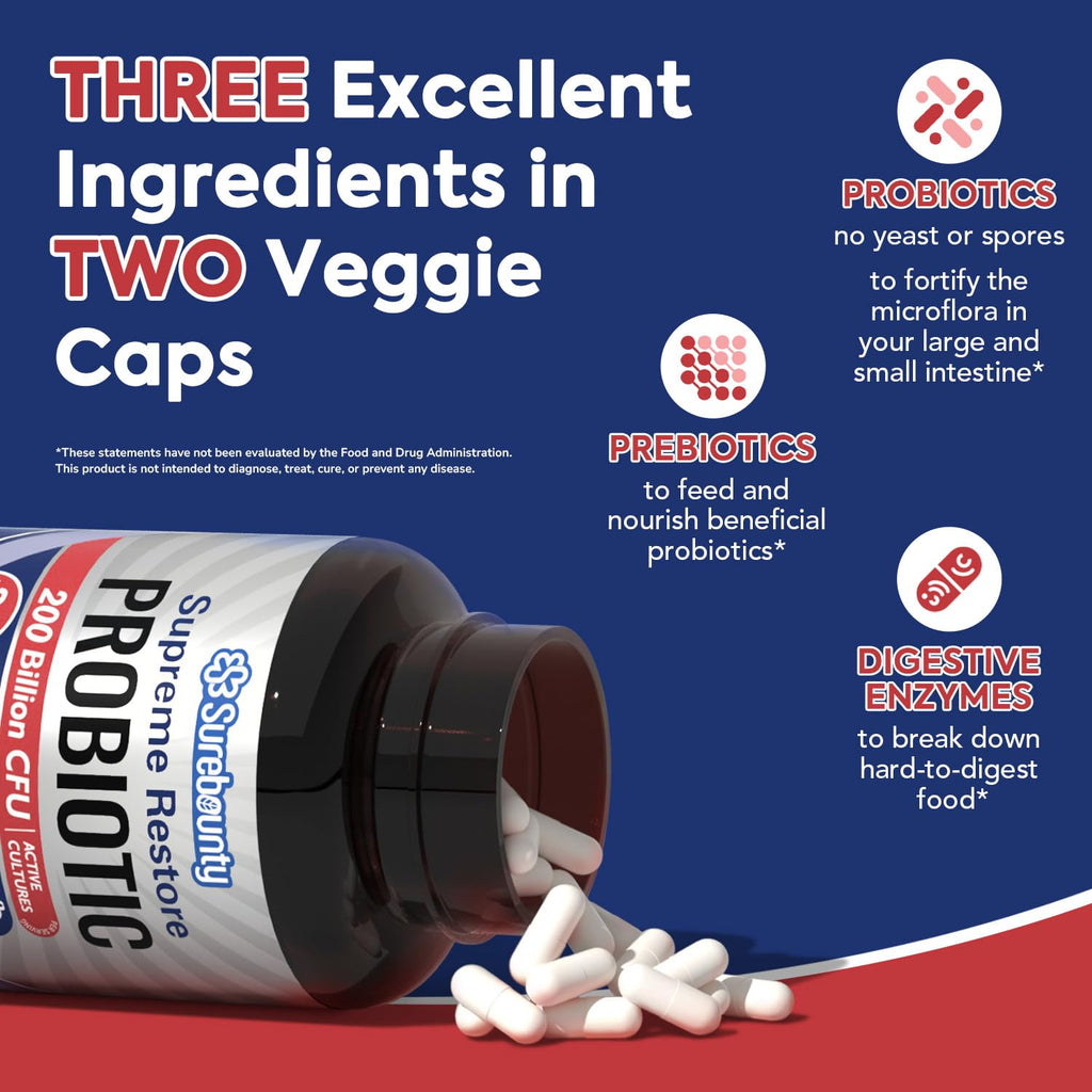 Surebounty Probiotic for Men & Women 200 Billion CFU - 60 Vegetarian Capsules - image 3