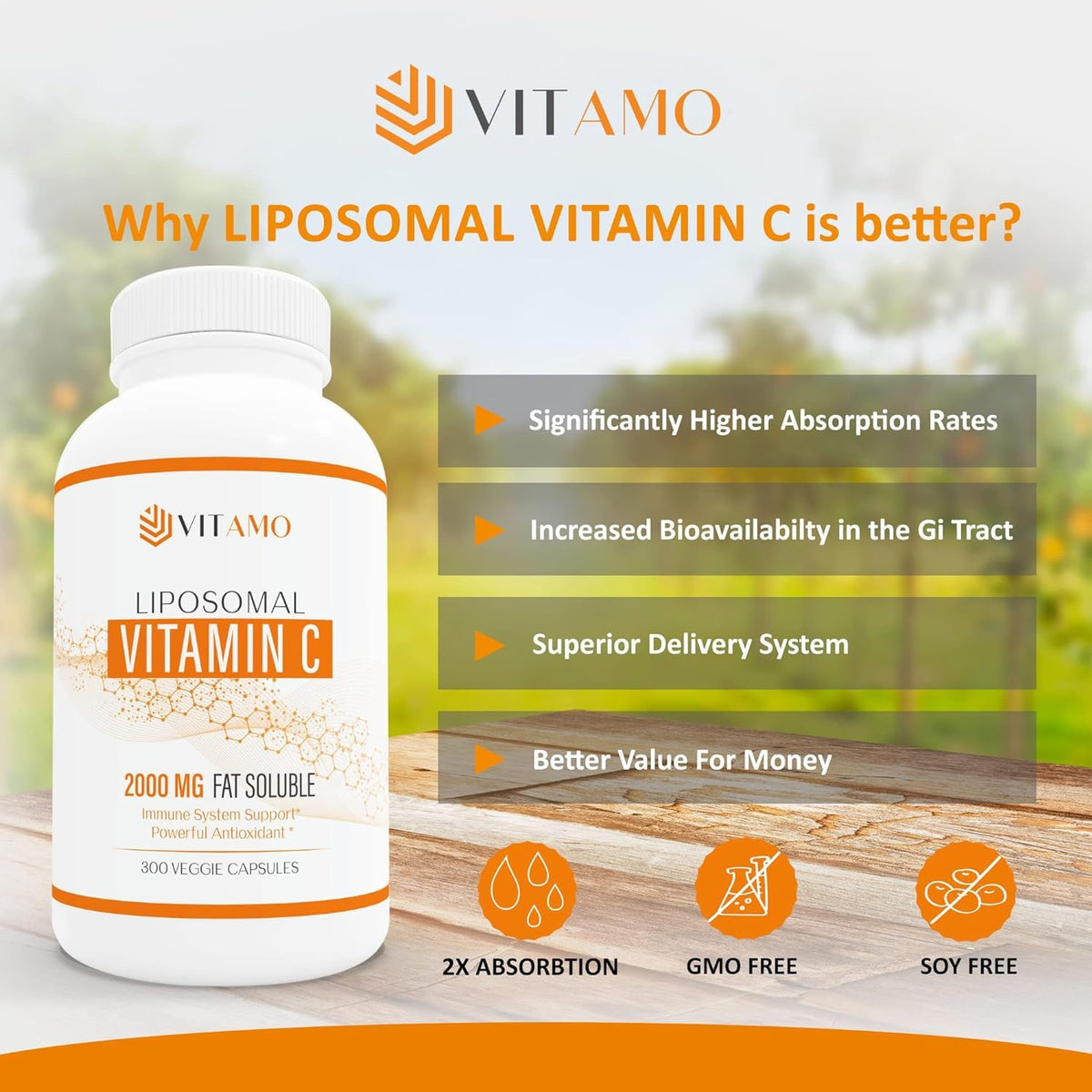 Vitamo Liposomal Vitamin C 2000mg Immune Support - 300 Capsules - image 4