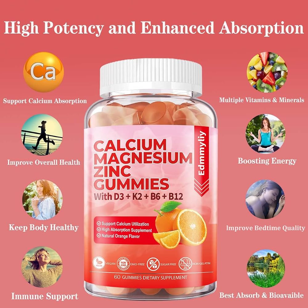 Edmmyliy Calcium Magnesium Zinc Gummies with Vitamin D3 & B12 - 120 Gummies - image 4