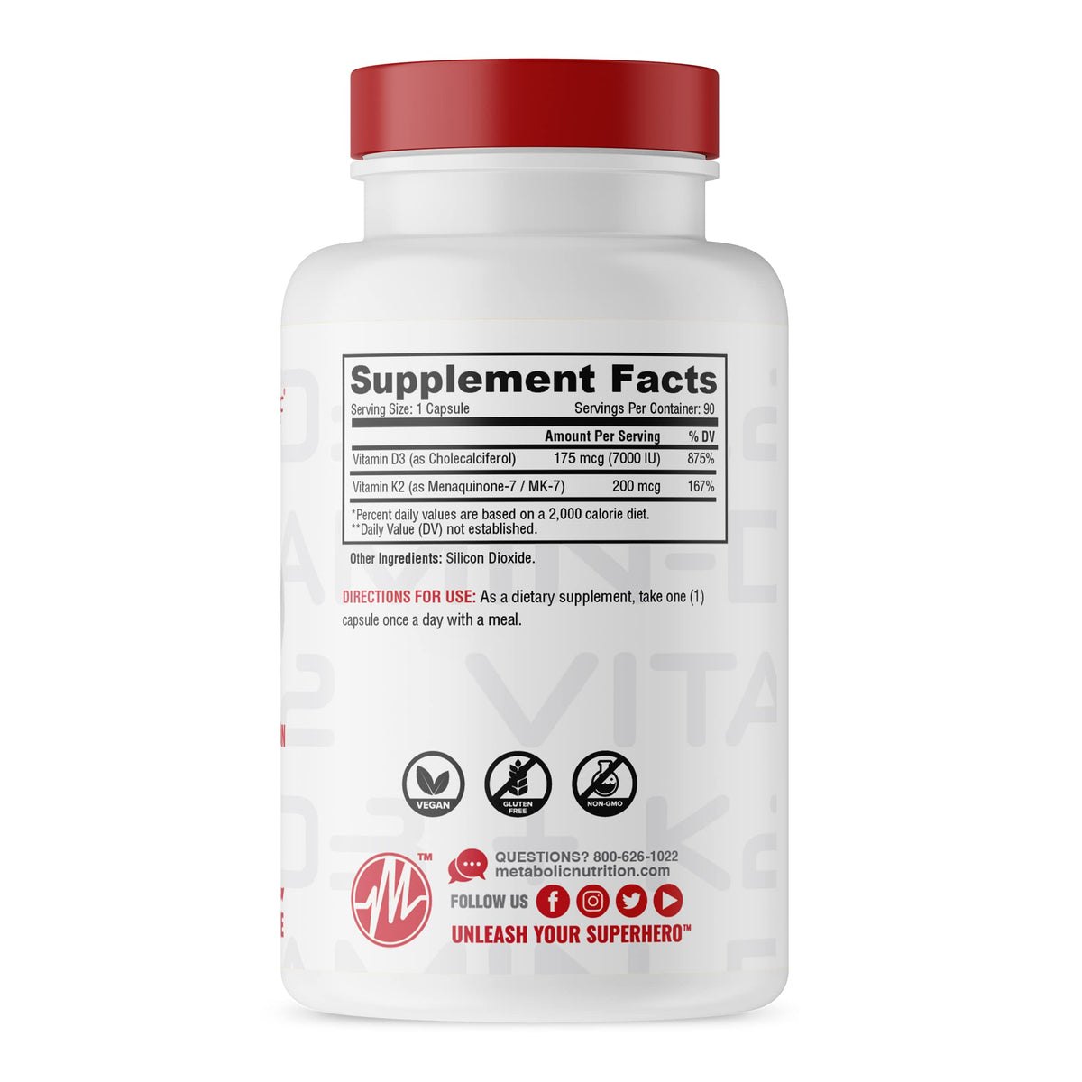 Metabolic Nutrition Vitamin D3 + K2 Bone Health - 90 Vegetarian Capsules - image 2