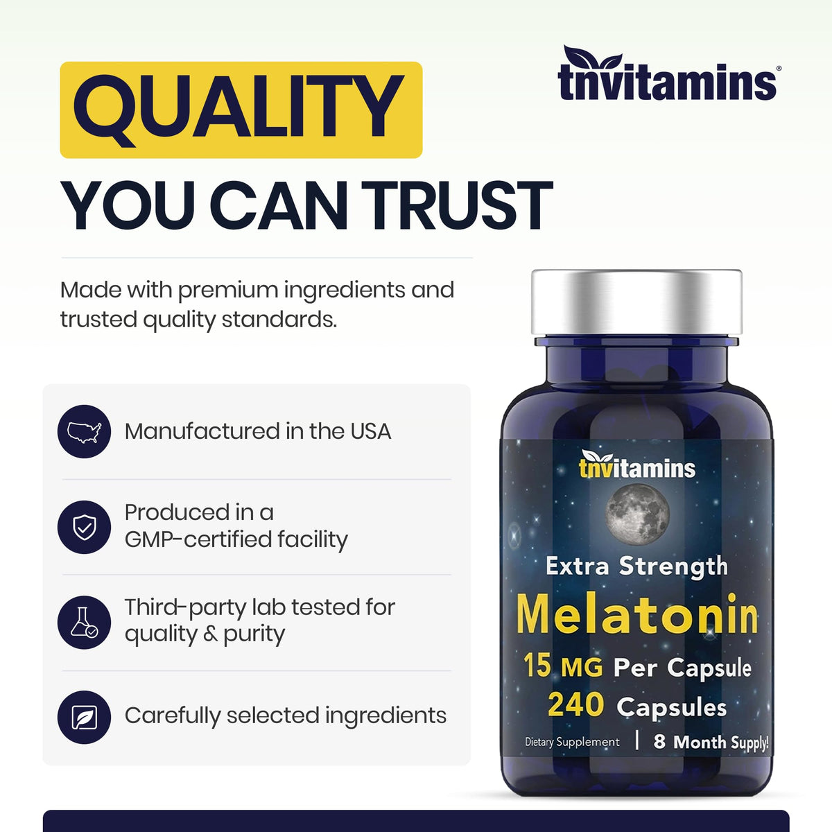 tnvitamins Melatonin 15 MG Sleep Support - 240 Capsules - image 7