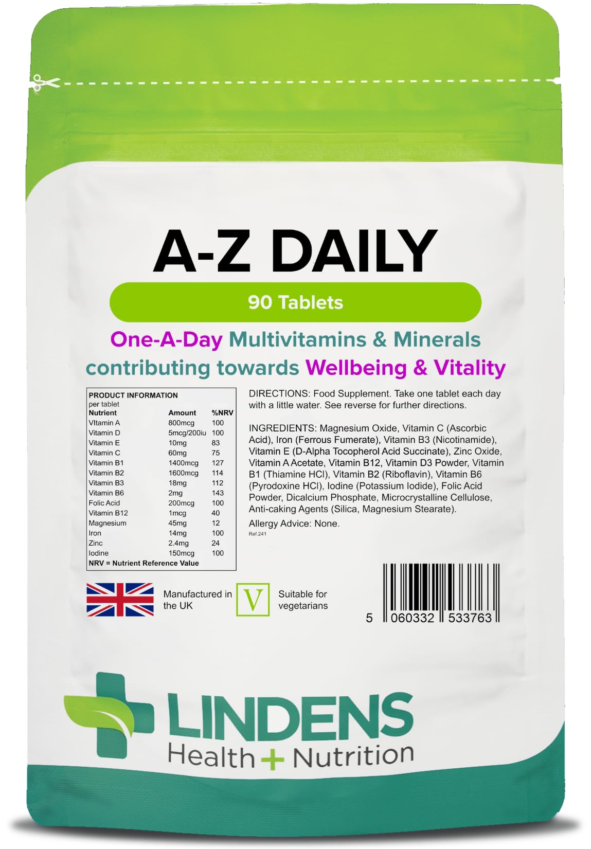 Lindens Multivitamin A-Z Daily Tablets - 90 Tablets