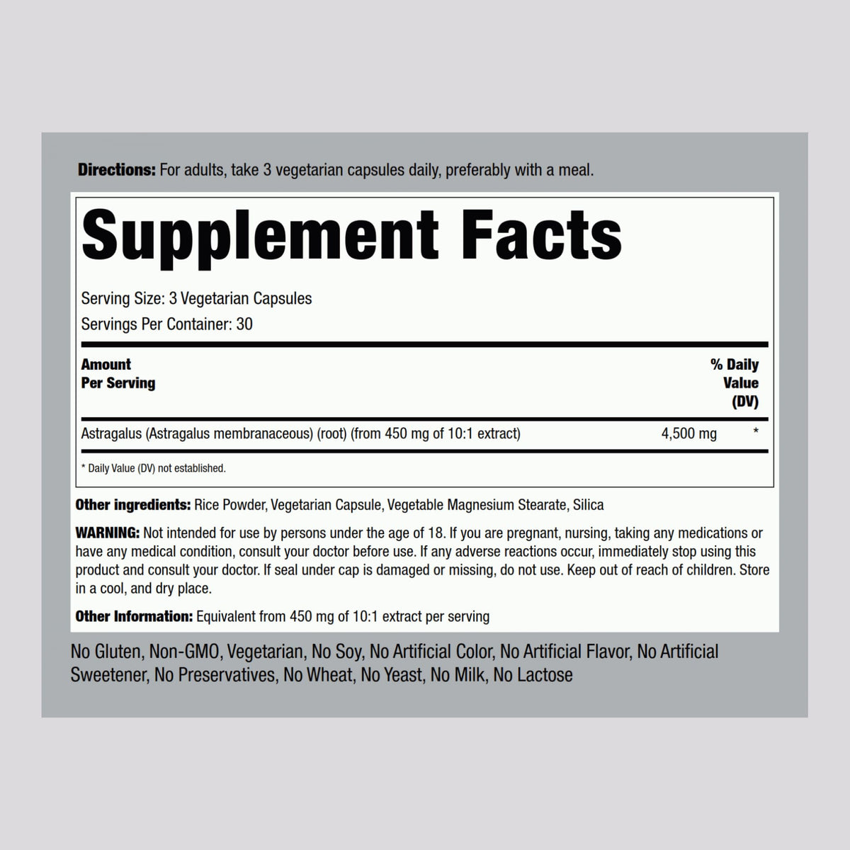 Piping Rock Astragalus Root Extract - 90 Vegetarian Capsules - image 2