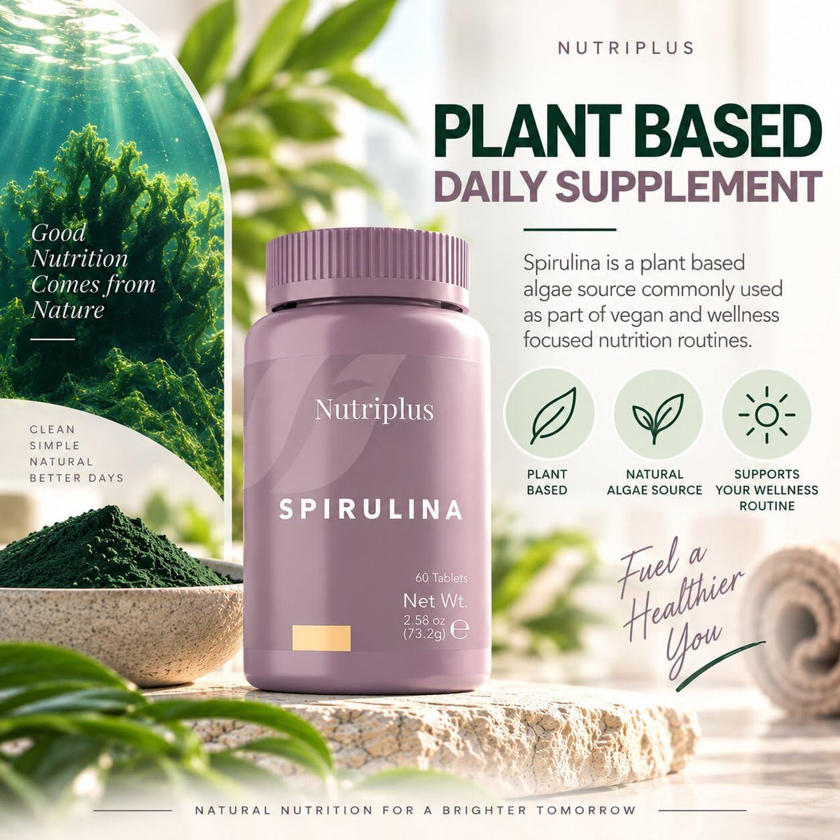 FARMASi Nutriplus Spirulina Tablets Vegan - 60 Tablets - image 4