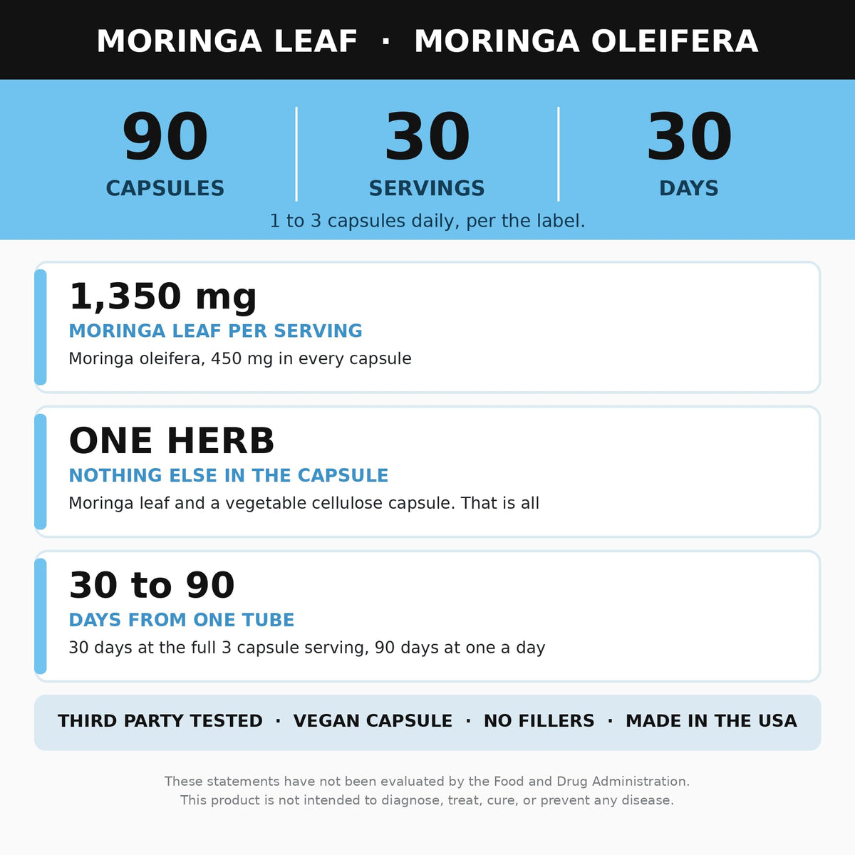 Alkaline Herb Moringa Oleifera Supplement - 90 Vegetarian Capsules - image 3