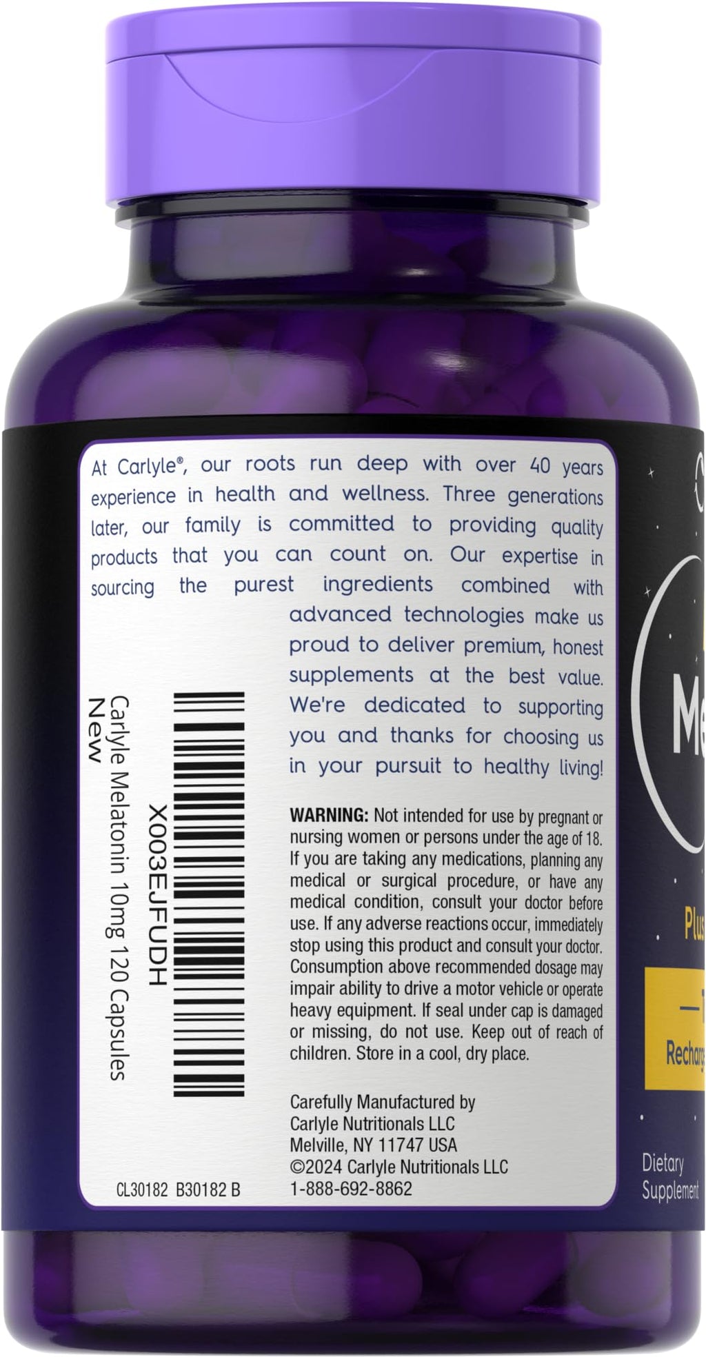 Carlyle Melatonin 10mg with Ashwagandha - 120 Capsules - image 3