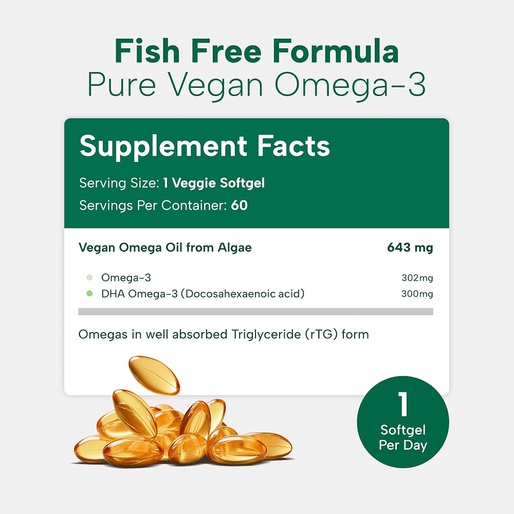 OmegaVia Vegan Omega 3 Algae Oil 300mg DHA - 60 Softgels - image 3