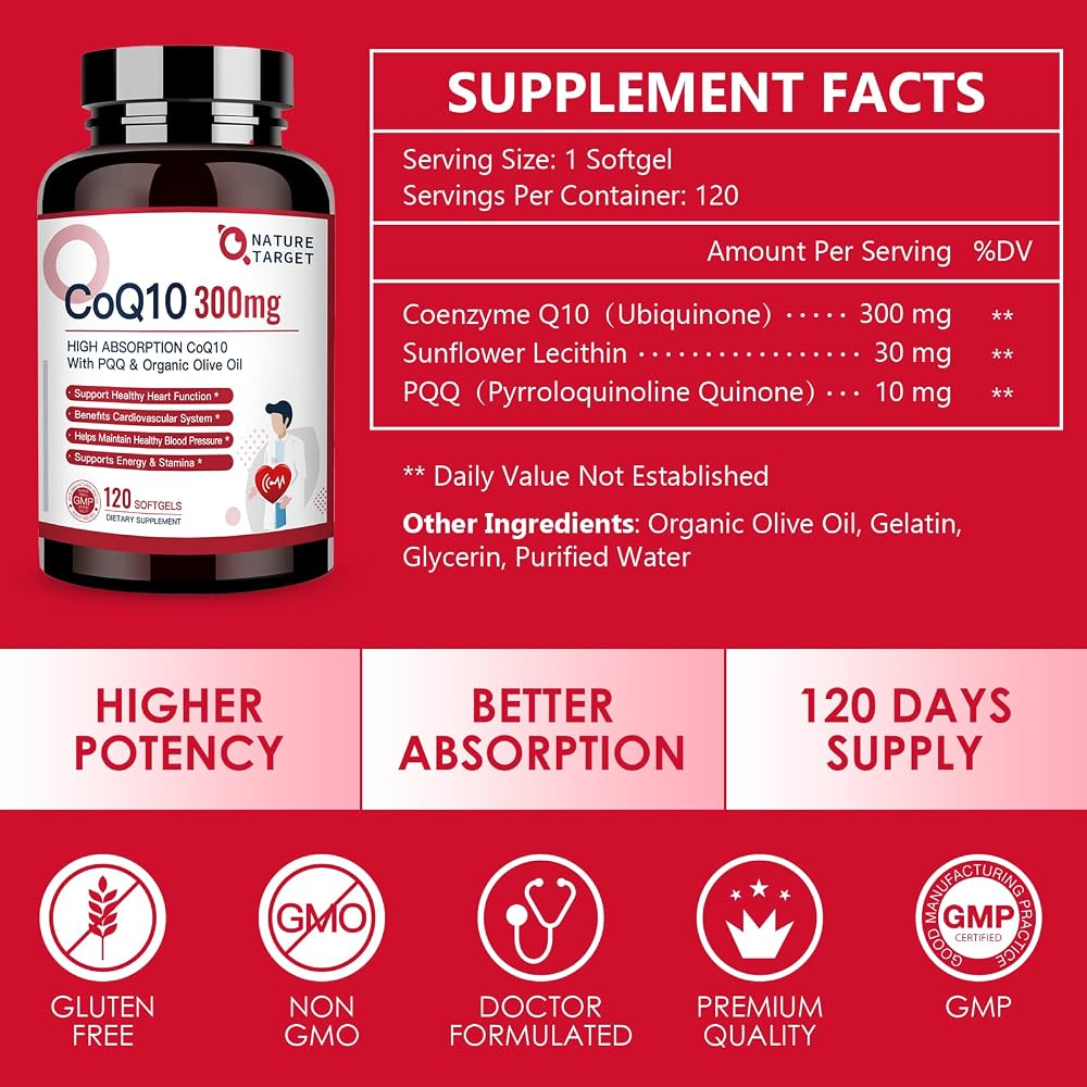 NATURE TARGET CoQ10 300mg Softgels with PQQ - 120 Softgels - image 2