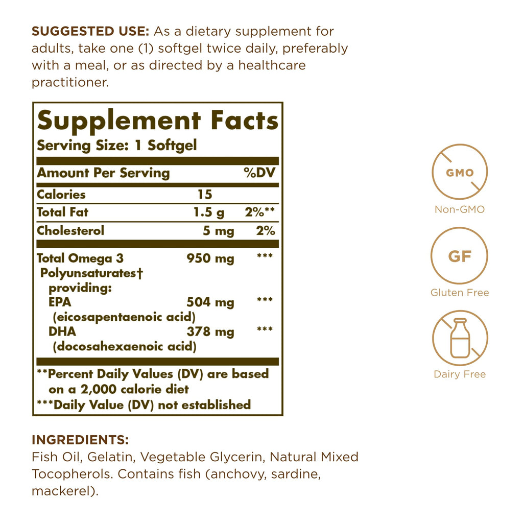 Solgar Triple Strength Omega 3 950 mg - 200 Softgels - image 2