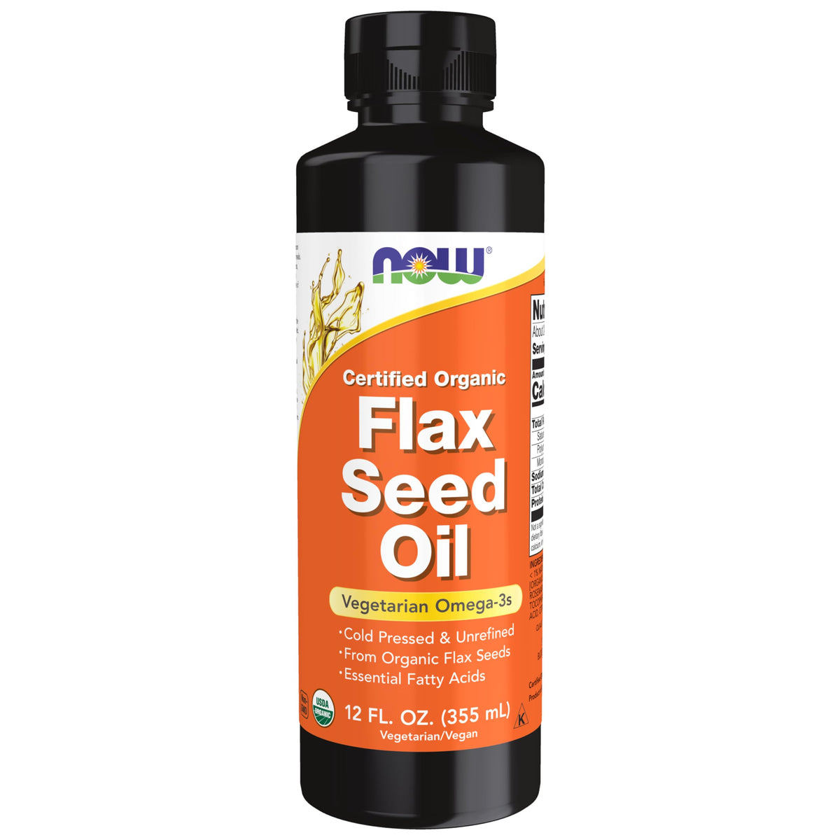 Now Supplements, Certified Organic Flax Seed Oil Liquid, Cold-Pressed