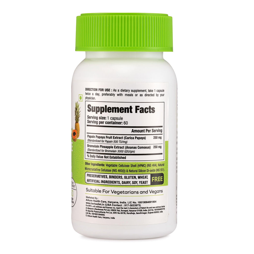 Herbadiet Digestive Enzyme Supplements Bromelain Papain - 60 Capsules - image 2