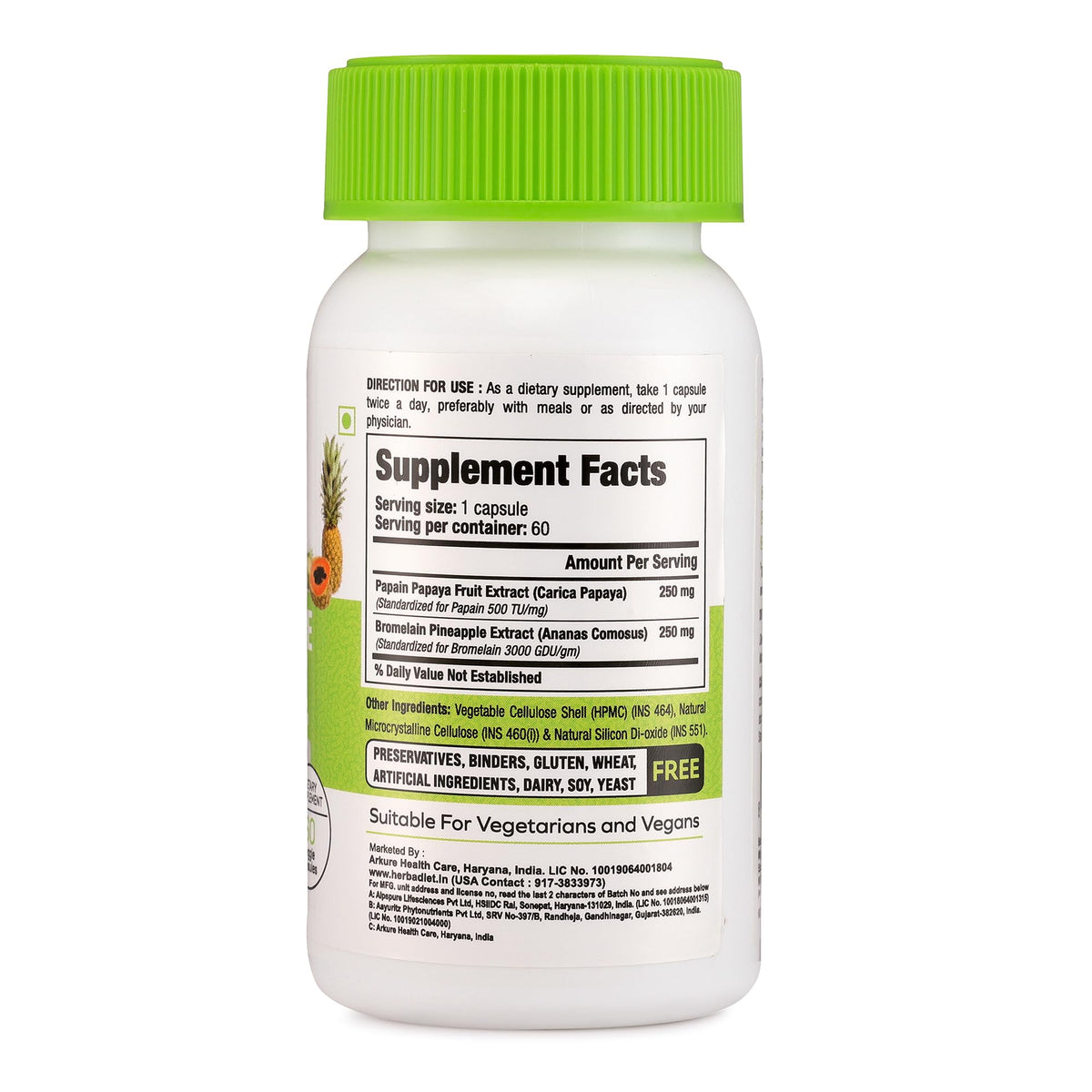 Herbadiet Digestive Enzyme Supplements Bromelain Papain - 60 Capsules - image 2