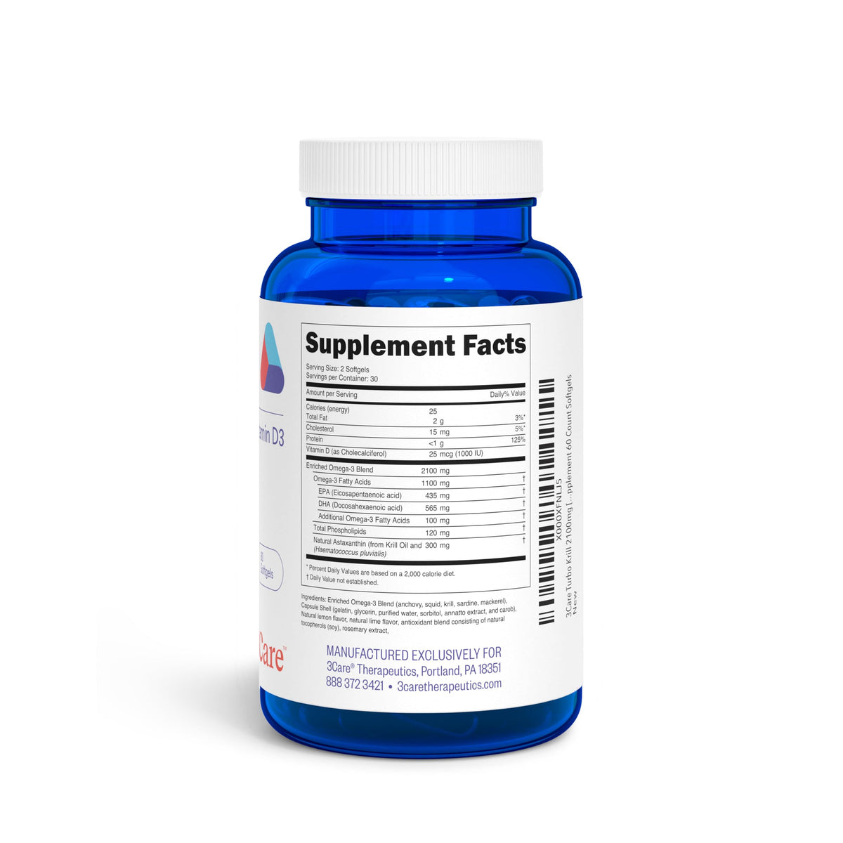 3Care Turbo Krill 2100mg Krill Oil Omega-3 Supplement - 60 Softgels - image 2