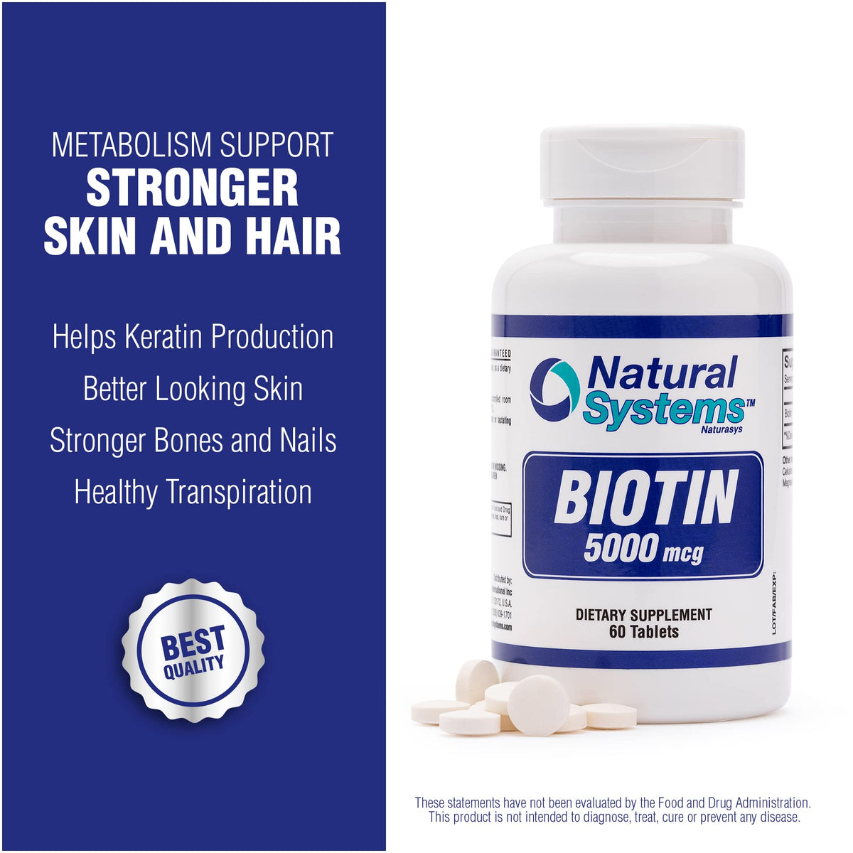 Natural Systems Biotin 5000 mcg Hair Growth Support - 60 Tablets - image 8