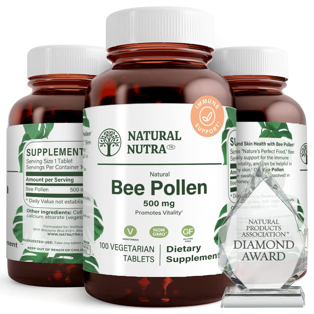 Natural Nutra Bee Pollen 500 mg Vitality Support - 100 Tablets