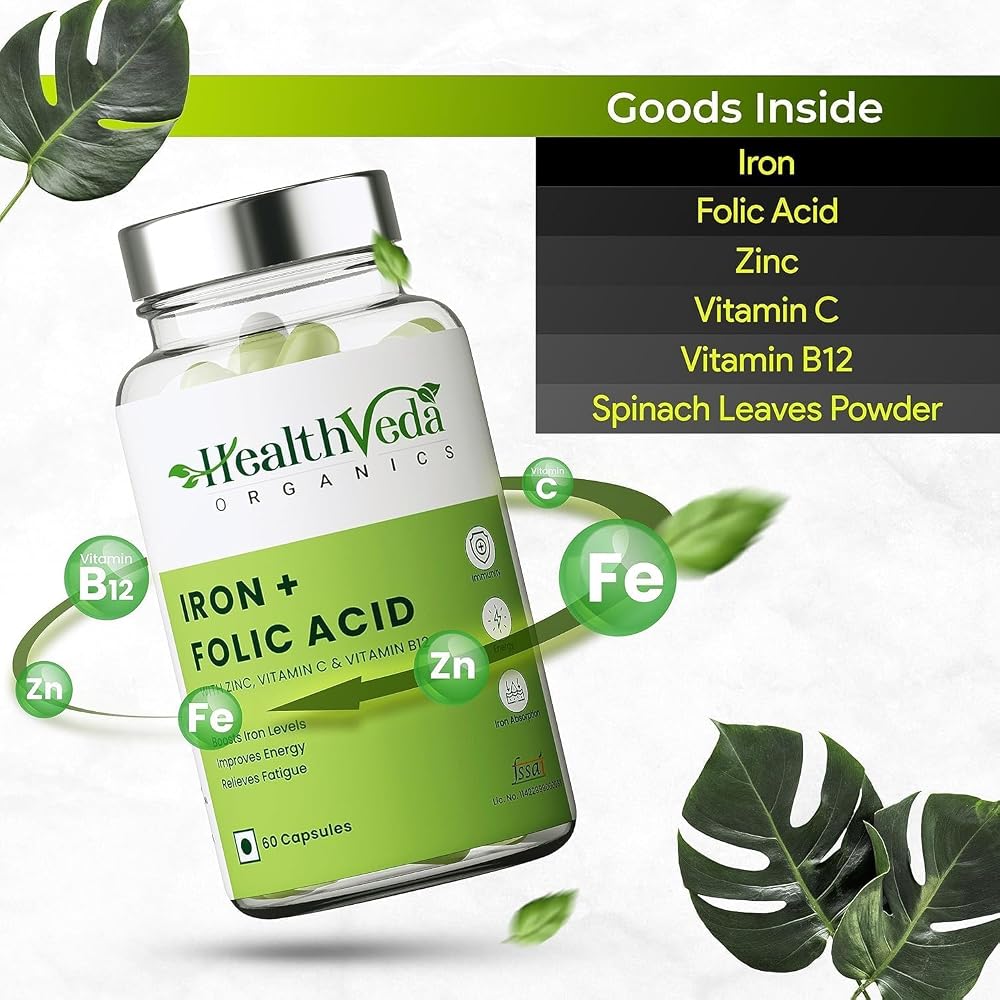 Generic Iron + Folic Acid Supplement with Zinc, Vitamin C & B12 - 60 Capsules - image 3