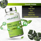 Generic Iron + Folic Acid Supplement with Zinc, Vitamin C & B12 - 60 Capsules - image 3
