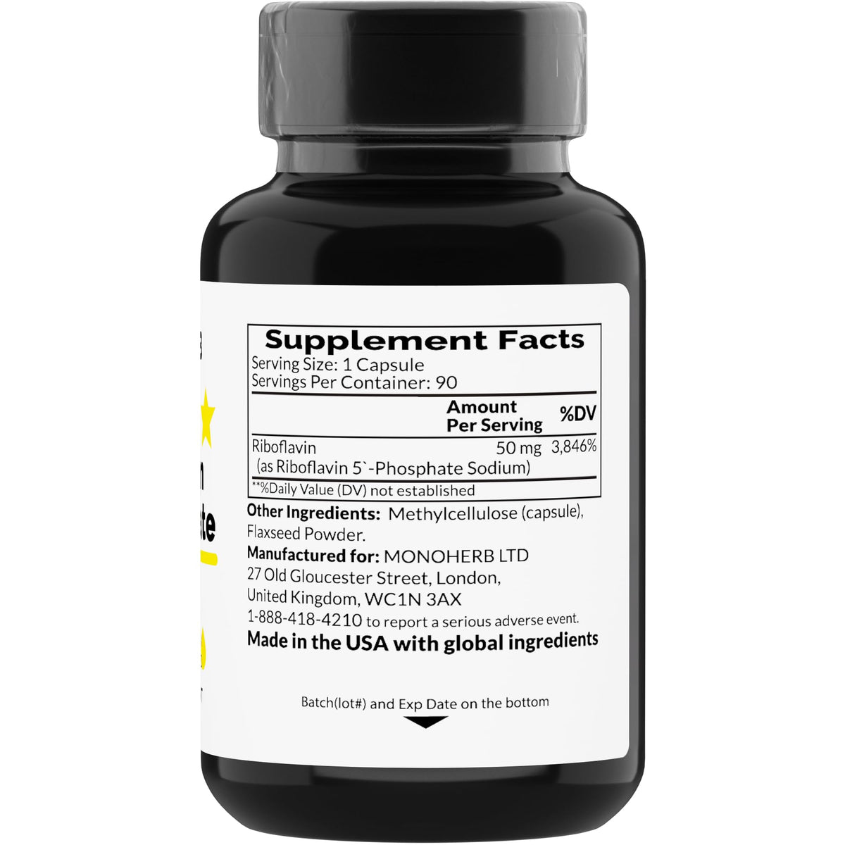MONOHERB Riboflavin 5'-Phosphate 50 mg Vitamin B2 - 90 Vegetarian Capsules - image 2