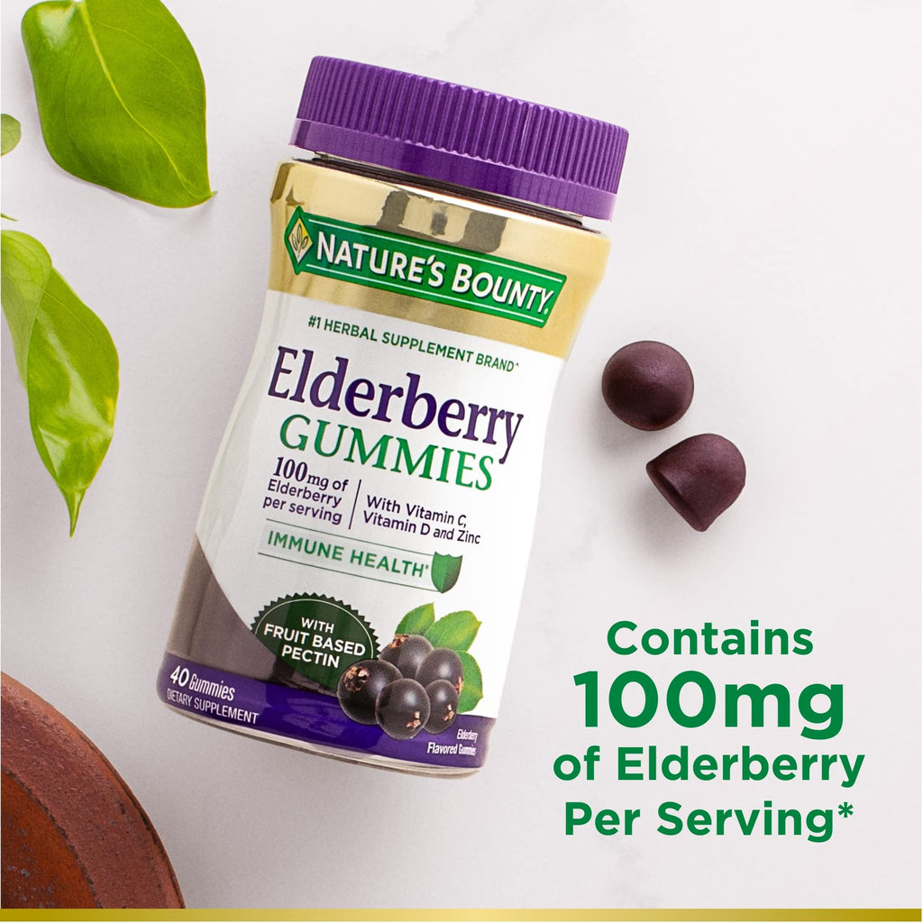 Nature's Bounty Flavored Gummy Elderberry Immune Health 100mg Bottle