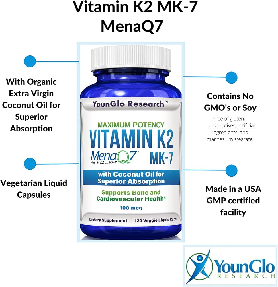 YounGlo Research Vitamin K2 MK7 100 mcg Bone Strength - 120 Capsules - image 2