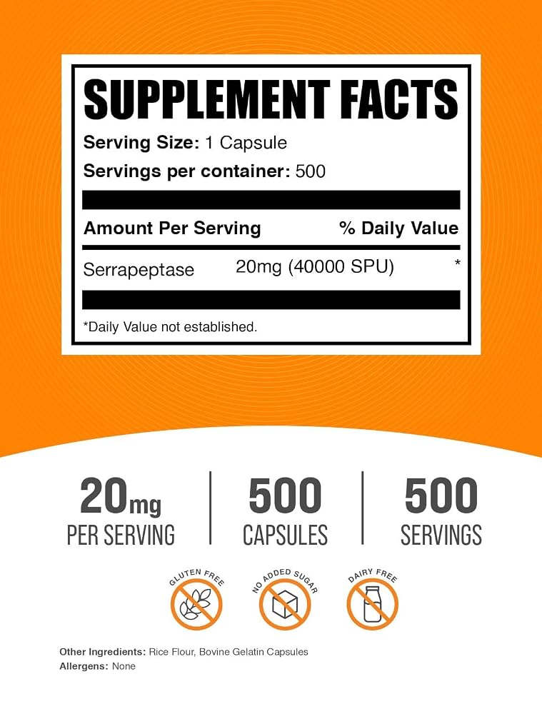 BulkSupplements Serrapeptase 40000 SPU Capsules - 500 Count - image 2