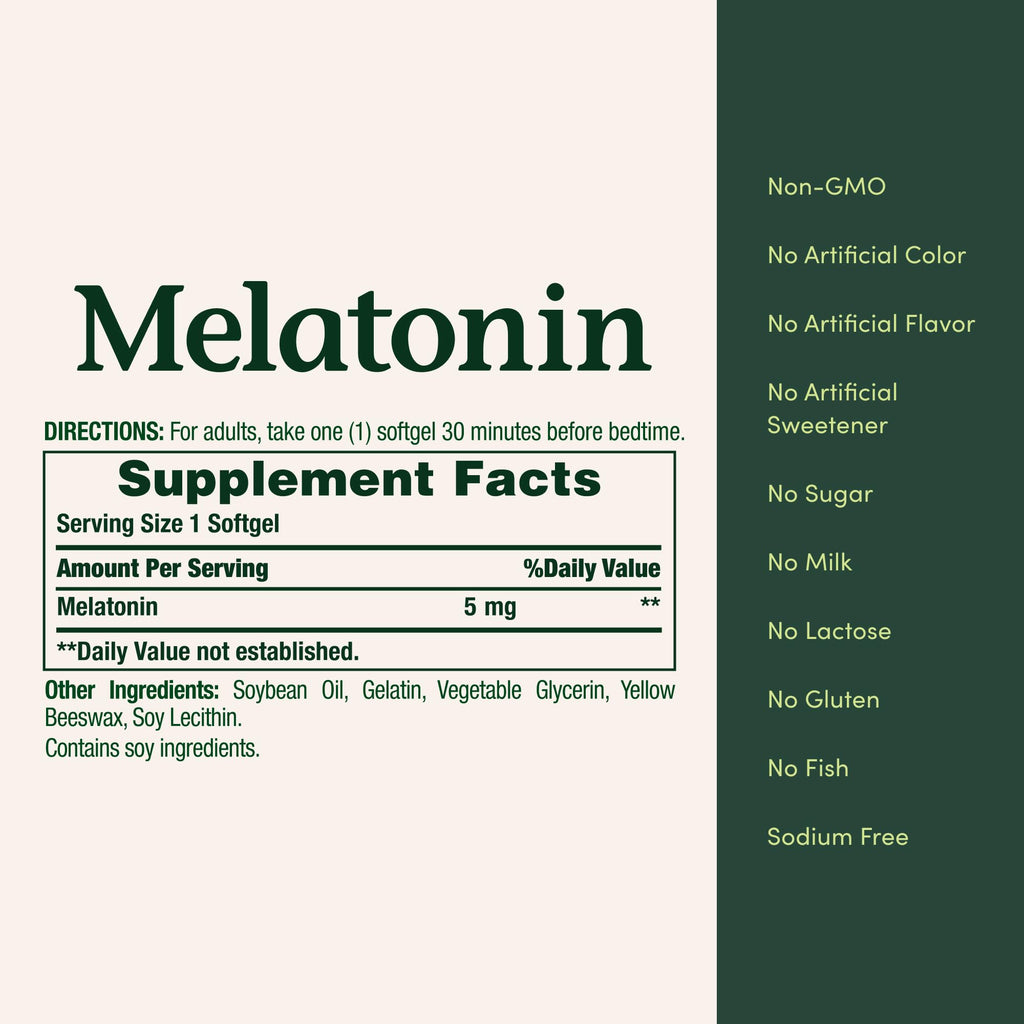 Nature's Bounty softgels melatonin 5mg Sleep Health Bottle Drug Free