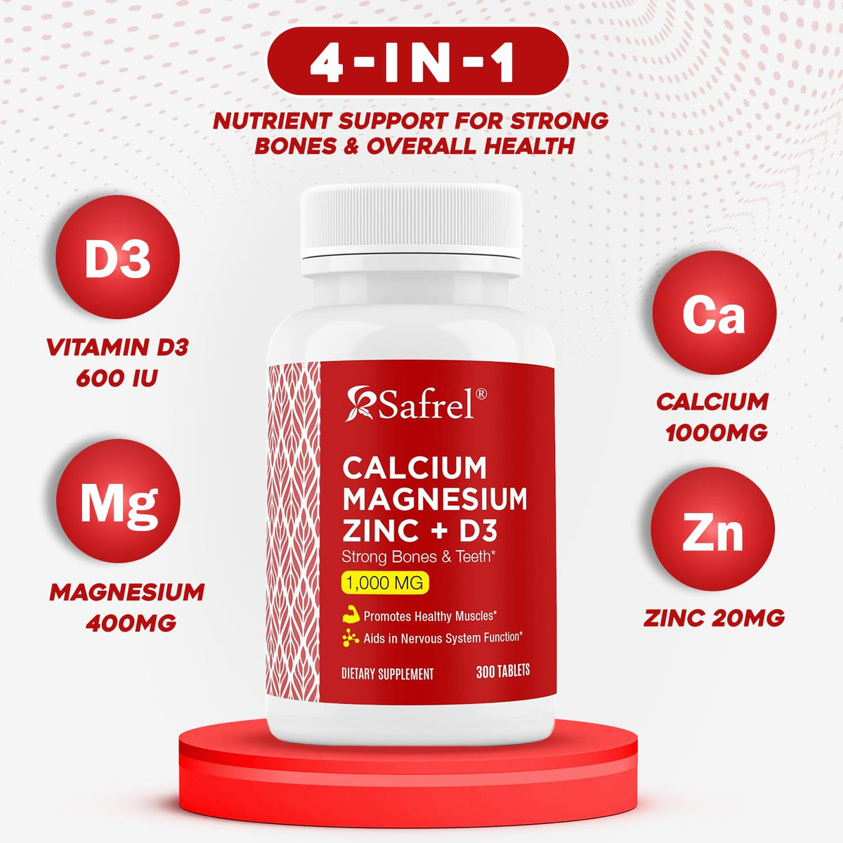 Safrel Calcium Magnesium Zinc with Vitamin D3 - 300 Tablets - image 3