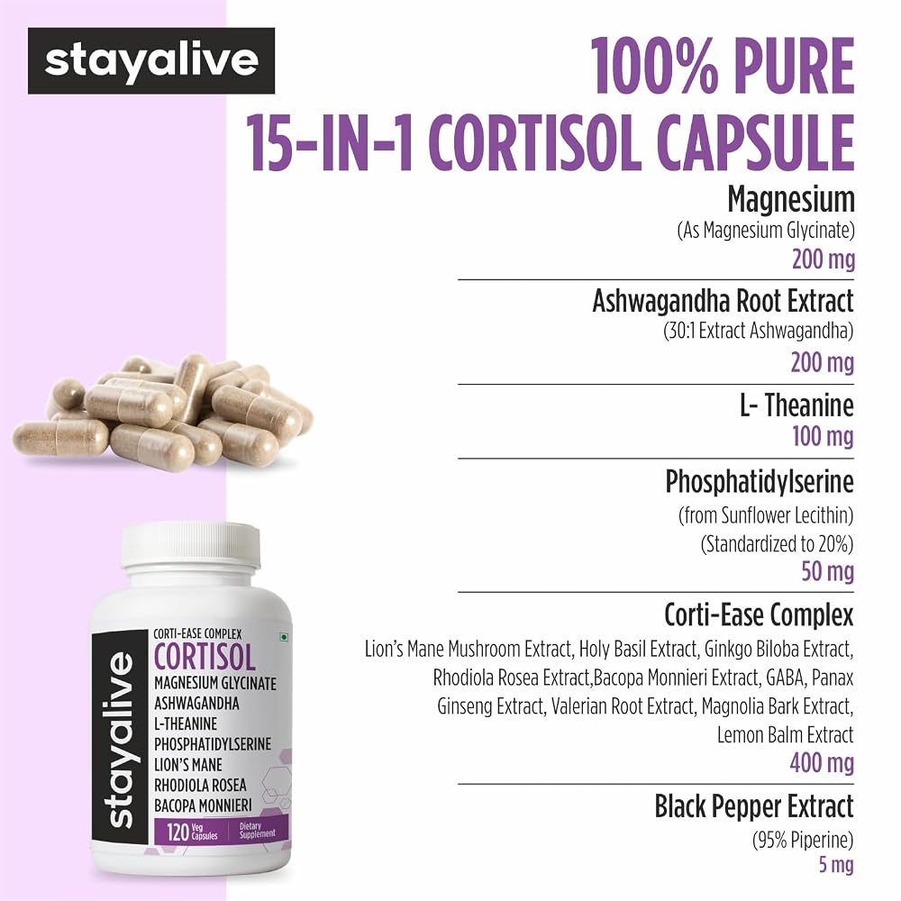 STAYALIVE Cortisol Manager Supplement 15-in-1 Complex - 120 Capsules - image 4