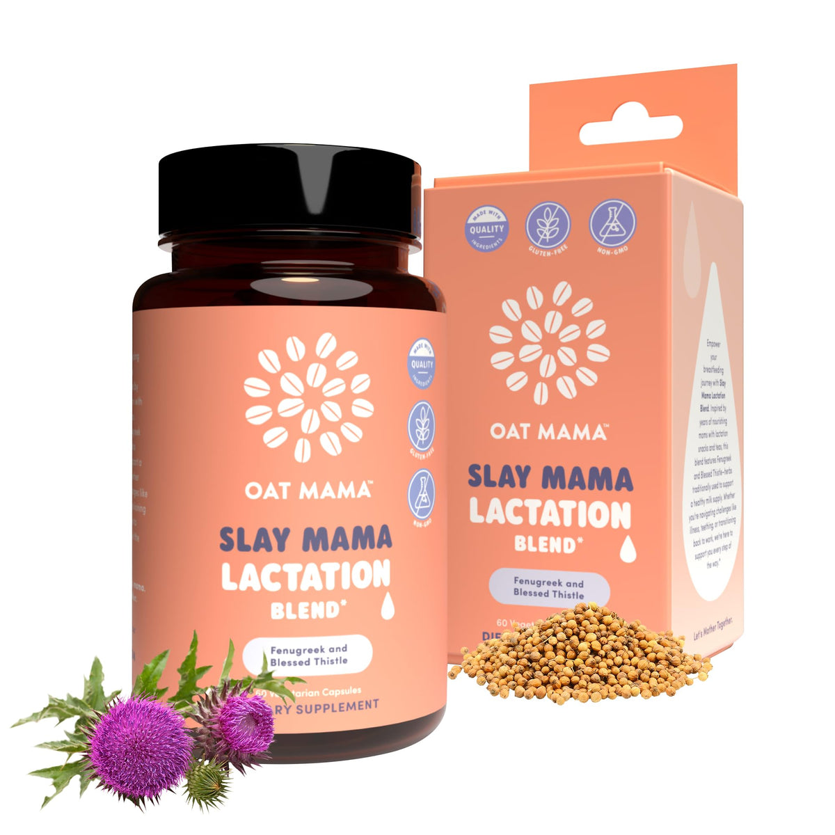 OAT MAMA Organic Lactation Supplement Blessed Thistle & Fenugreek - 60 Capsules